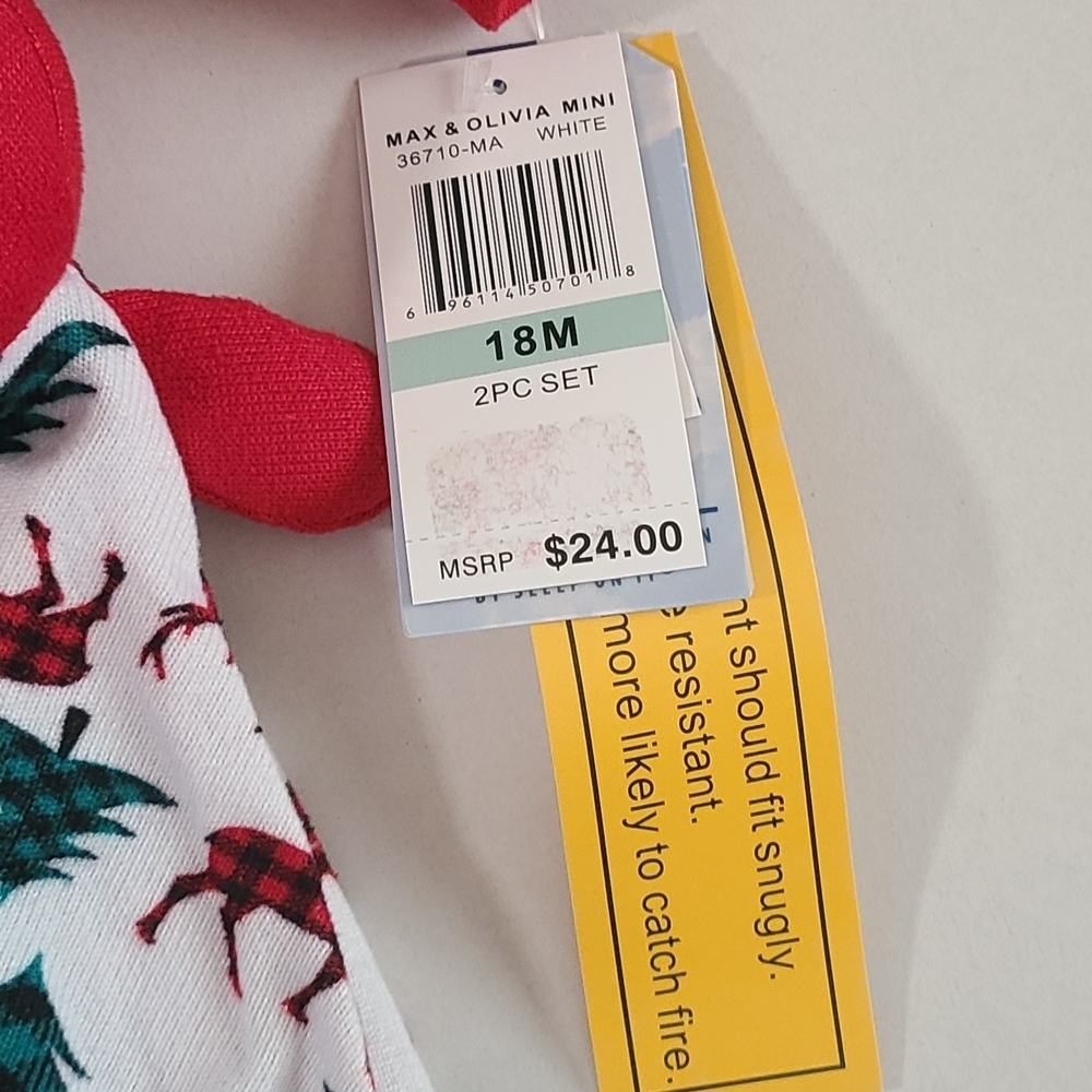Max & Olivia Festive Reindeer & Tree Pajamas 18 Months NWT - Picture 4 of 11
